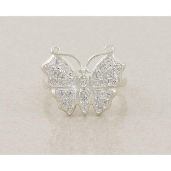 Sterling Silver Cubic Zirconia Butterfly Ring Size 7 1/4 - Picture 1 of 8